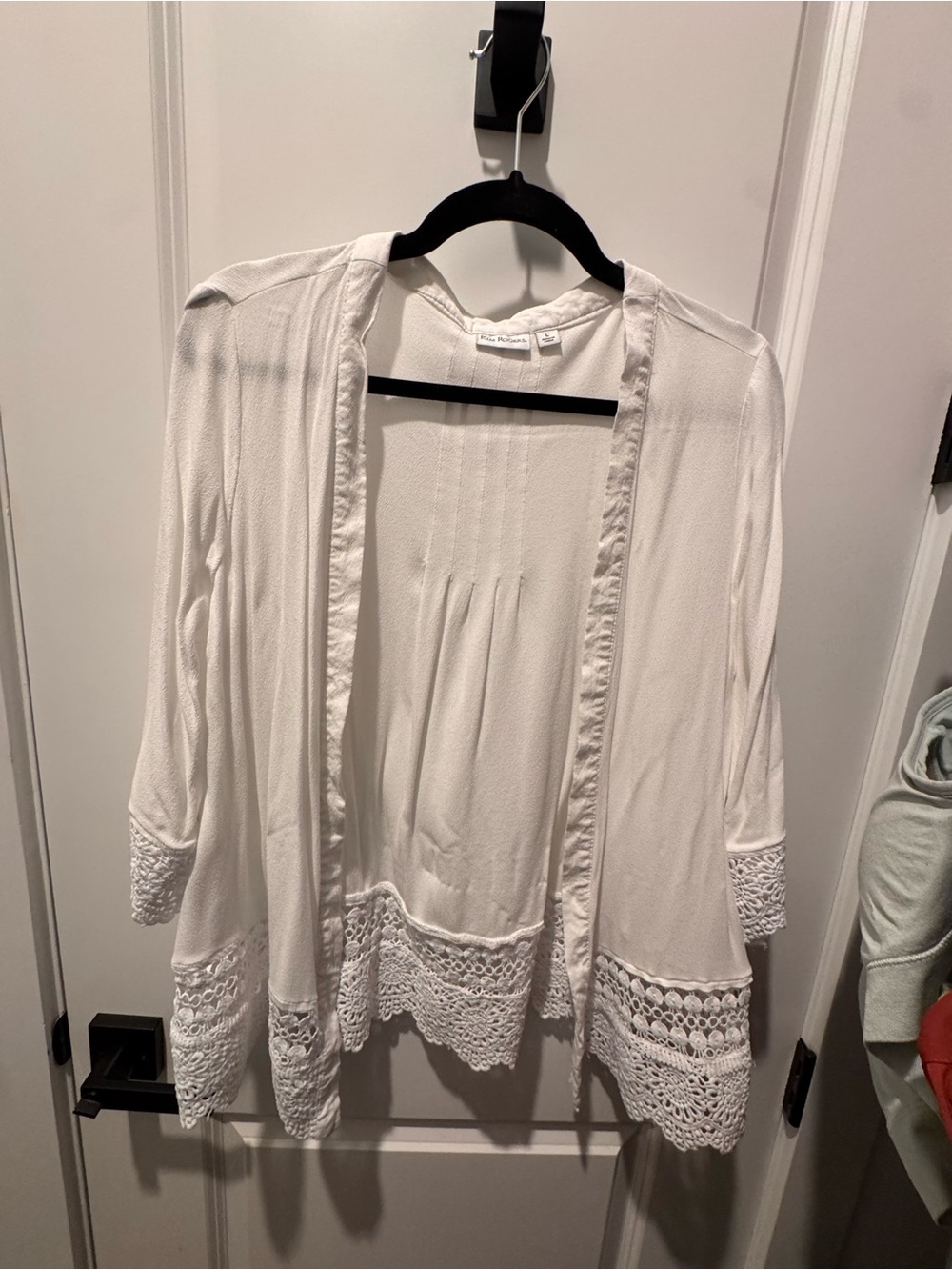 Kim Rogers White Open-Front Tunic with Crochet Hem